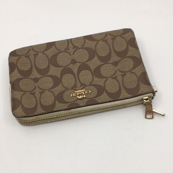 Coach Double Zip Coated Canvas Signature C Wallet Wristlet Pouch Style F16109 - Picture 3 of 16